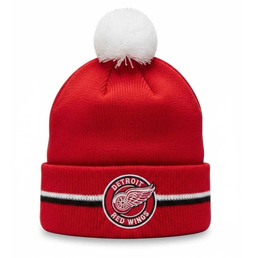NHL Mitchell & Ness Detroit Red Wings NHL Hockey Pom Beanie Hat Cap